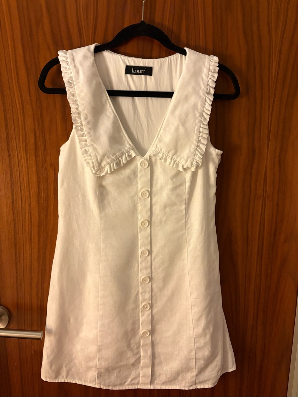 Kourt Women's White Ruffle-Collar Button-Front Slip Dress